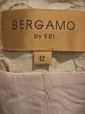BERGAMO by EBI 2-pc Tan Linen Pantsuit w brown & Beige Floral Embroidered Print